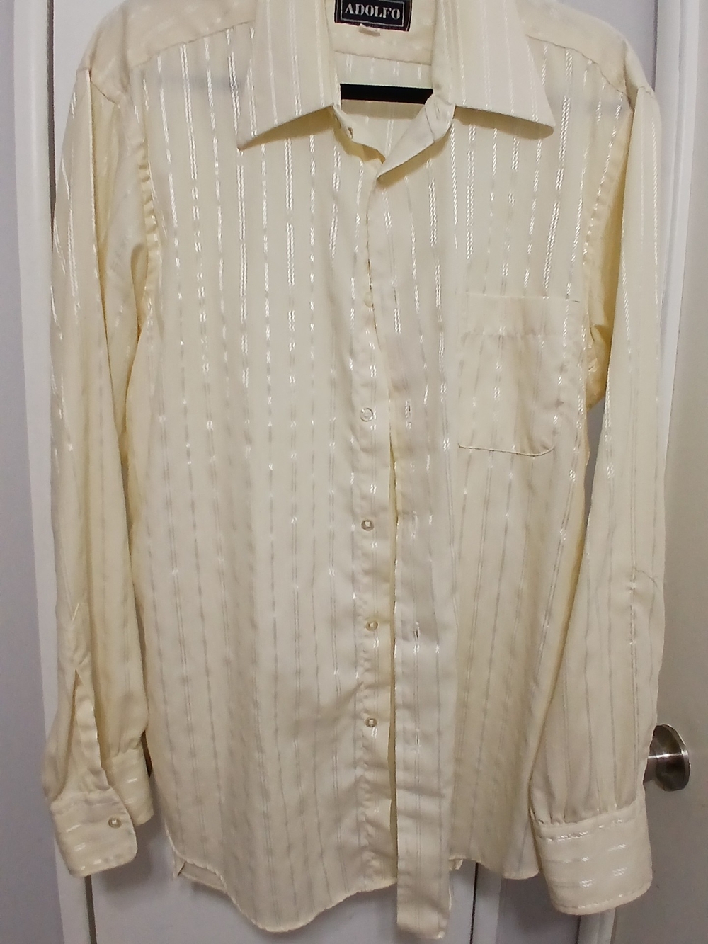 Adolfo Men's Pale Cream Vertical Stripe Dress Shirt